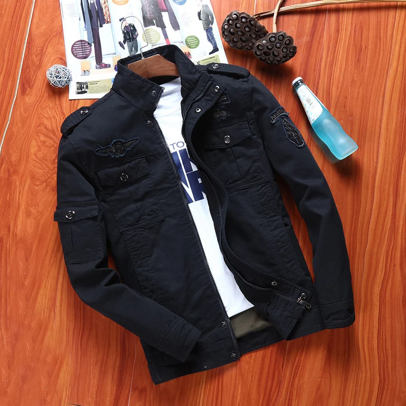 Herren Canvas-Fieldjacke im Military-Utility-Stil mit Stehkragen, Schulterpatten und Multifachtaschen Drune