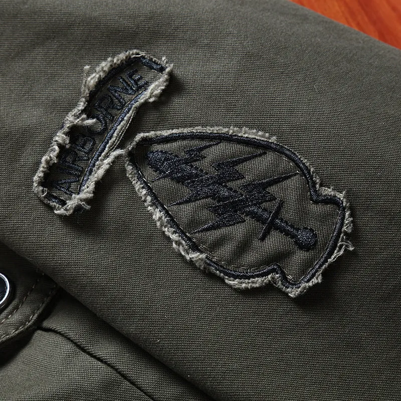 Herren Canvas-Fieldjacke im Military-Utility-Stil mit Stehkragen, Schulterpatten und Multifachtaschen Drune