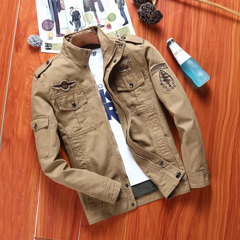Herren Canvas-Fieldjacke im Military-Utility-Stil mit Stehkragen, Schulterpatten und Multifachtaschen Drune