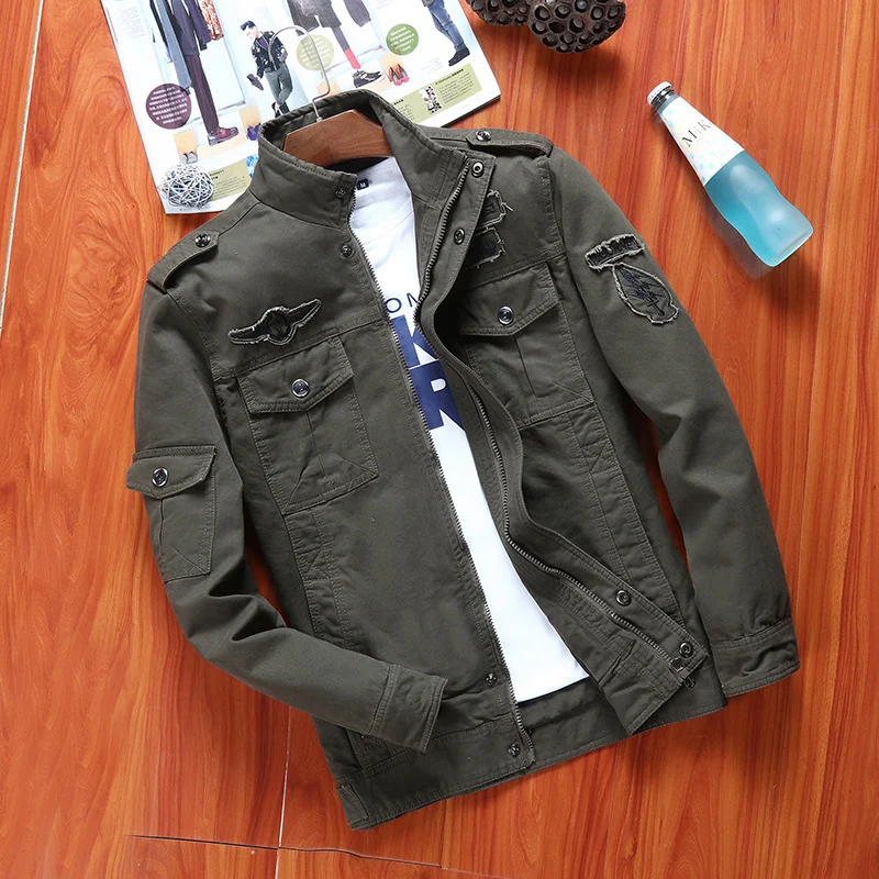 Herren Canvas-Fieldjacke im Military-Utility-Stil mit Stehkragen, Schulterpatten und Multifachtaschen Drune