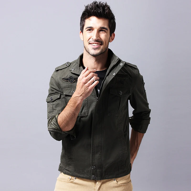 Herren Canvas-Fieldjacke im Military-Utility-Stil mit Epauletten, Brustpattentaschen und Stehkragen Drune