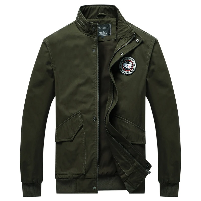 Herren Canvas-Fieldjacke im Bomberstil mit Stehkragen, Taschenklappen und elastischen Bündchen Drune