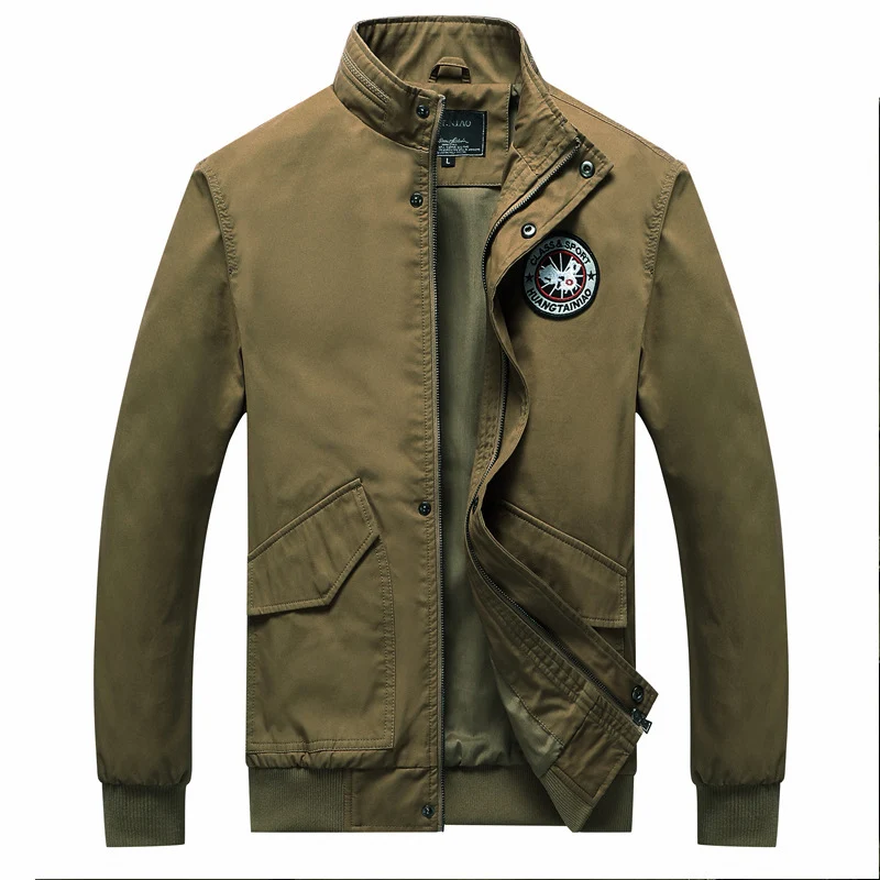 Herren Canvas-Fieldjacke im Bomberstil mit Stehkragen, Taschenklappen und elastischen Bündchen Drune
