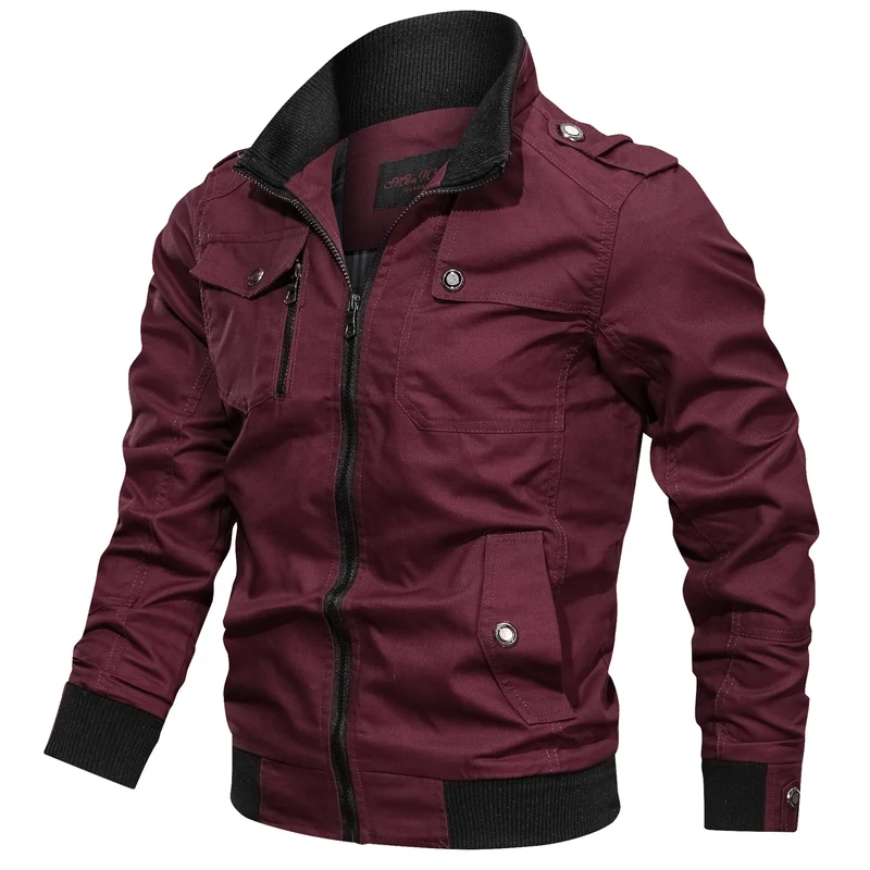Herren Canvas-Fieldbomberjacke mit Rippenkragen, Schulterpatten und Multifachtaschen Drune