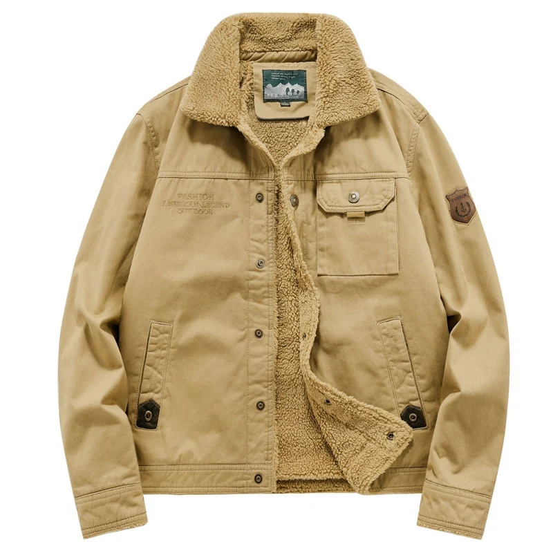 Herren Canvas-Fieldblouson mit Sherpa‑Fütterung, wärmender Teddyinnenlage und Utility-Brusttaschen Drune