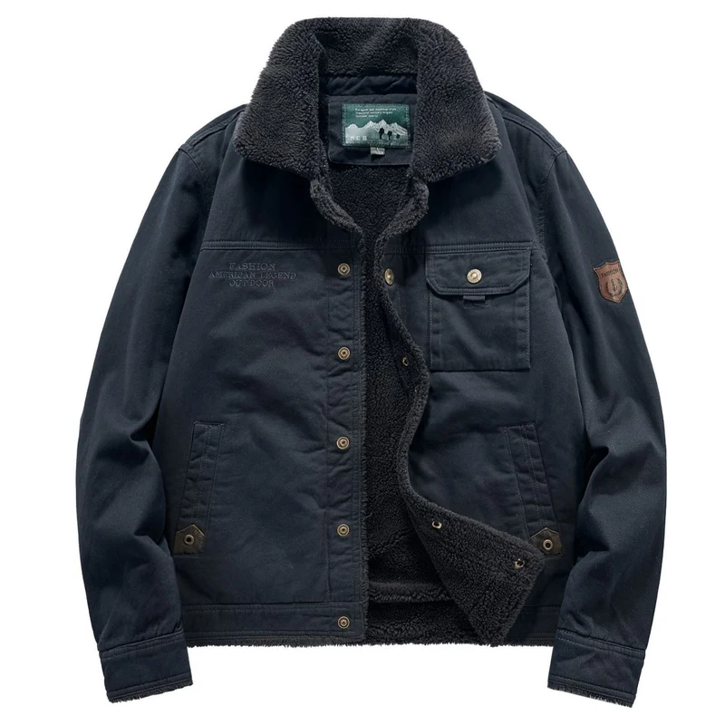 Herren Canvas-Fieldblouson mit Sherpa‑Fütterung, wärmender Teddyinnenlage und Utility-Brusttaschen Drune