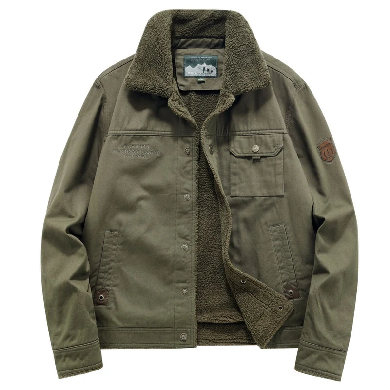 Herren Canvas-Fieldblouson mit Sherpa‑Fütterung, wärmender Teddyinnenlage und Utility-Brusttaschen Drune