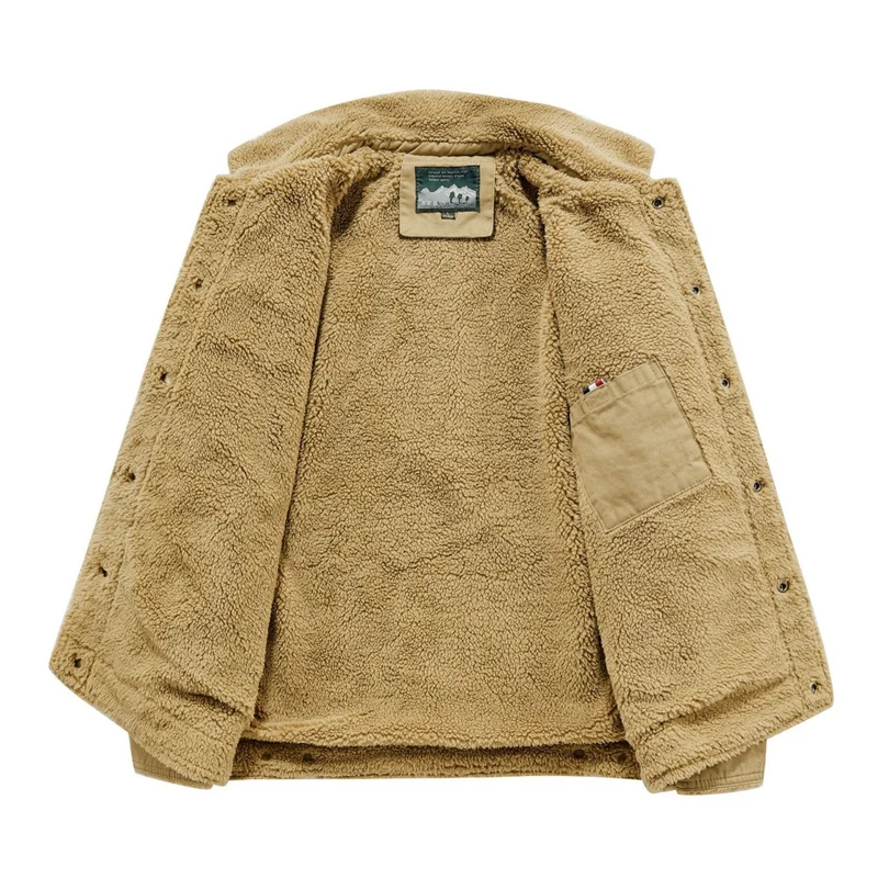 Herren Canvas-Fieldblouson mit Sherpa‑Fütterung, wärmender Teddyinnenlage und Utility-Brusttaschen Drune