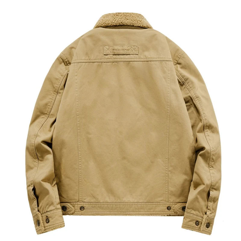 Herren Canvas-Fieldblouson mit Sherpa‑Fütterung, wärmender Teddyinnenlage und Utility-Brusttaschen Drune