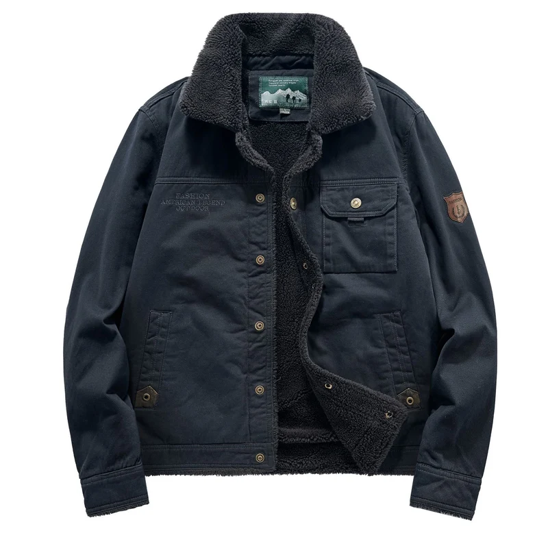 Herren Canvas-Fieldblouson mit Sherpa‑Fütterung, wärmender Teddyinnenlage und Utility-Brusttaschen Drune