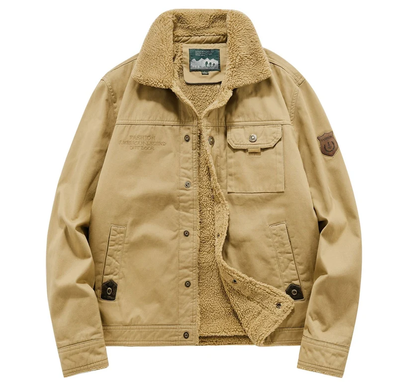 Herren Canvas-Fieldblouson mit Sherpa‑Fütterung, wärmender Teddyinnenlage und Utility-Brusttaschen Drune