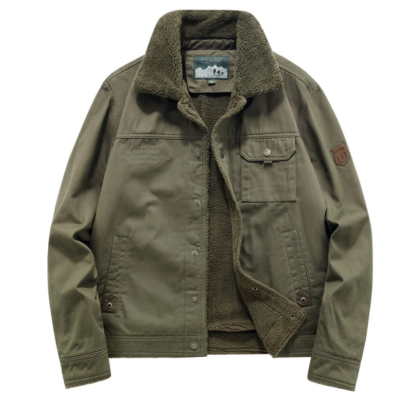 Herren Canvas-Fieldblouson mit Sherpa‑Fütterung, wärmender Teddyinnenlage und Utility-Brusttaschen Drune