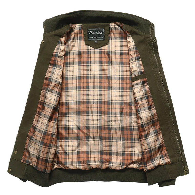 Herren Canvas-Fieldblouson im Pilotencut mit kariertem Innenfutter, Stehkragen und Rippbündchen Drune