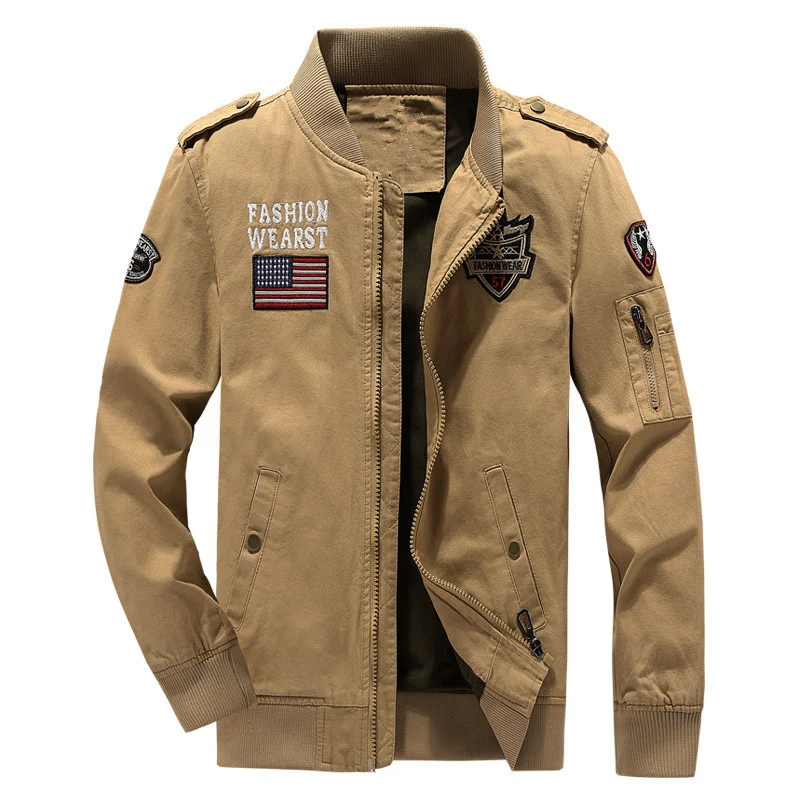 Herren Canvas-Field-Bomberjacke mit bestickten Patches und Ärmel-Utilitytasche Drune