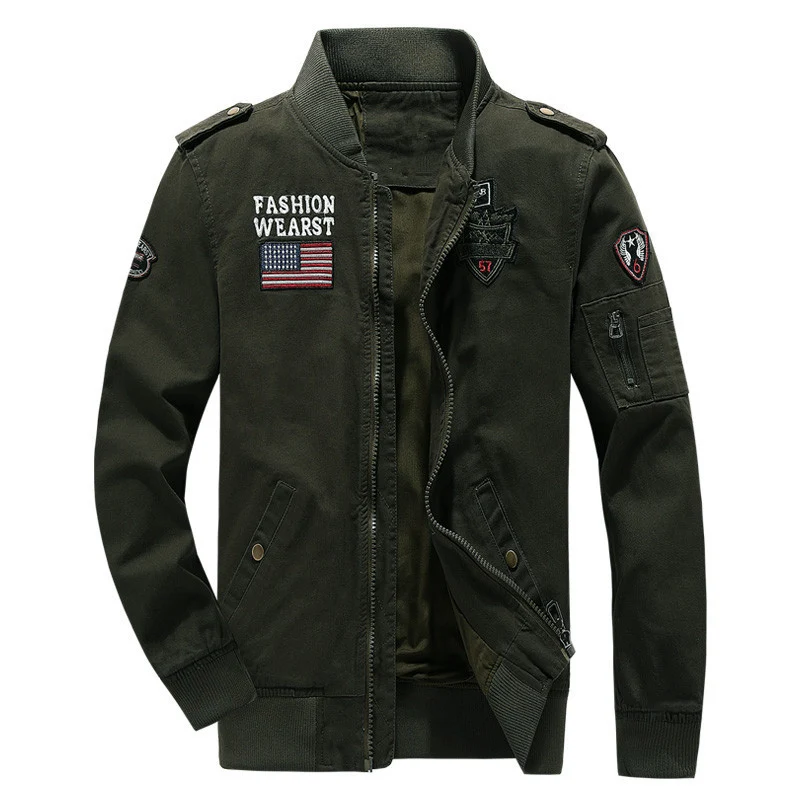 Herren Canvas-Field-Bomberjacke mit bestickten Patches und Ärmel-Utilitytasche Drune