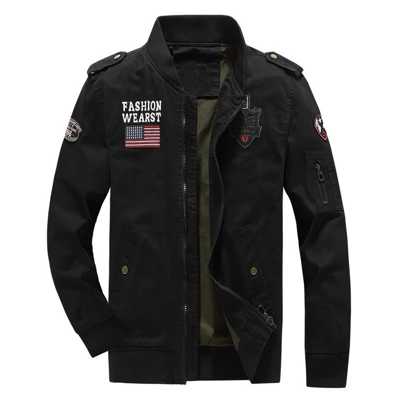 Herren Canvas-Field-Bomberjacke mit bestickten Patches und Ärmel-Utilitytasche Drune
