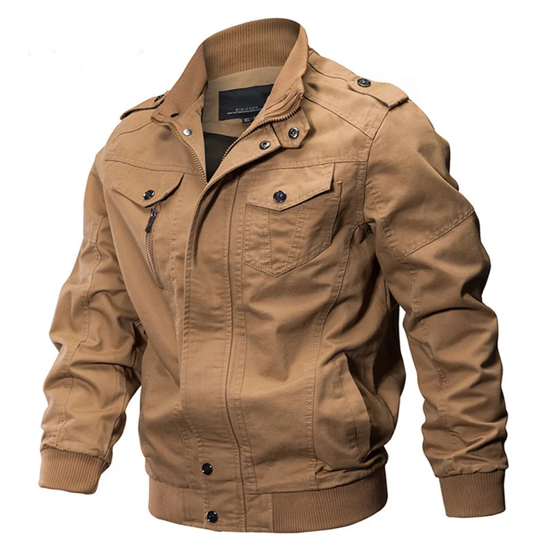 Herren Canvas-Feldblouson im Military-Utility-Stil mit Schulterepauletten und verdecktem Zweiwege-Reißverschluss Drune