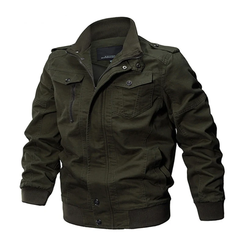Herren Canvas-Feldblouson im Military-Utility-Stil mit Schulterepauletten und verdecktem Zweiwege-Reißverschluss Drune