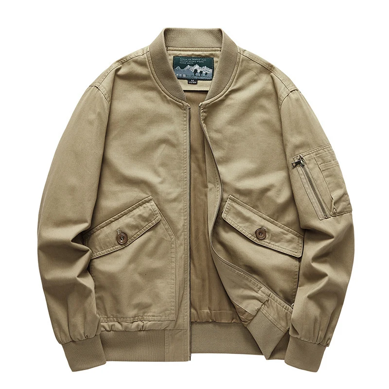 Herren Canvas-Bomberjacke im Utility-Fieldstil mit Ärmeltasche, Pattentaschen und geripptem Bund Drune