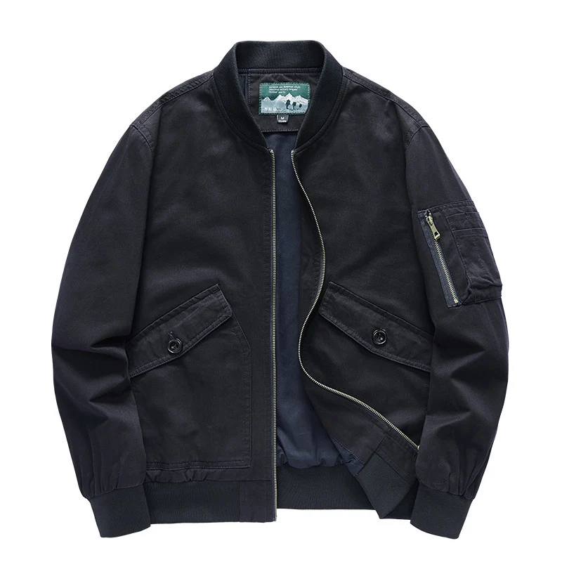 Herren Canvas-Bomberjacke im Utility-Fieldstil mit Ärmeltasche, Pattentaschen und geripptem Bund Drune