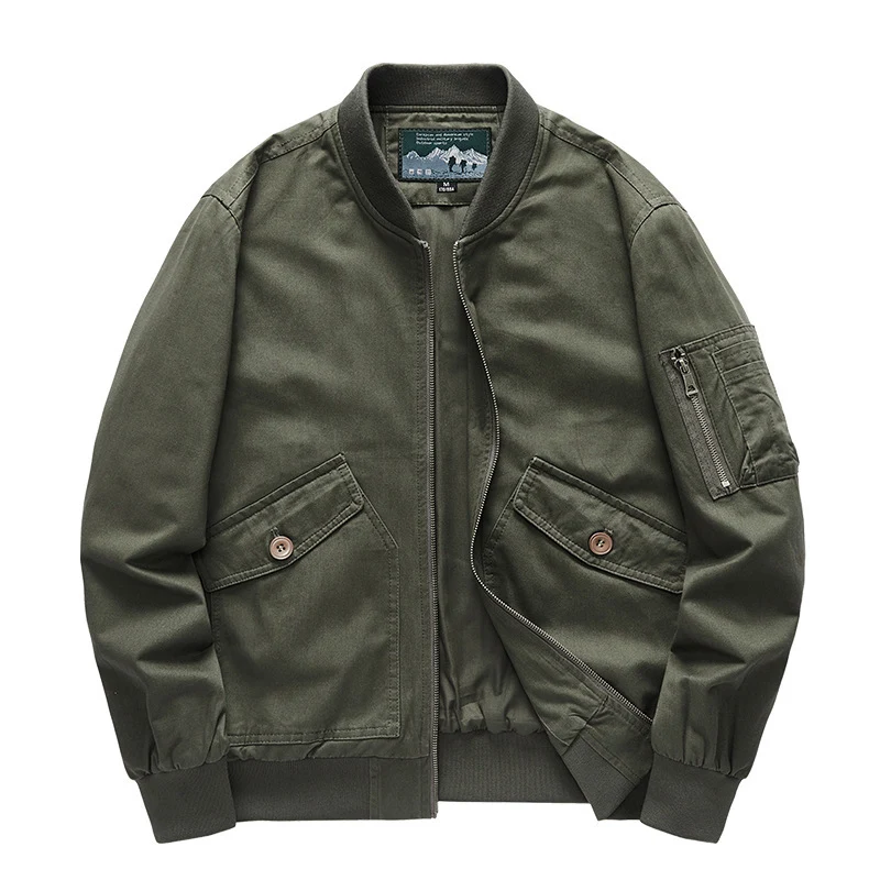 Herren Canvas-Bomberjacke im Utility-Fieldstil mit Ärmeltasche, Pattentaschen und geripptem Bund Drune