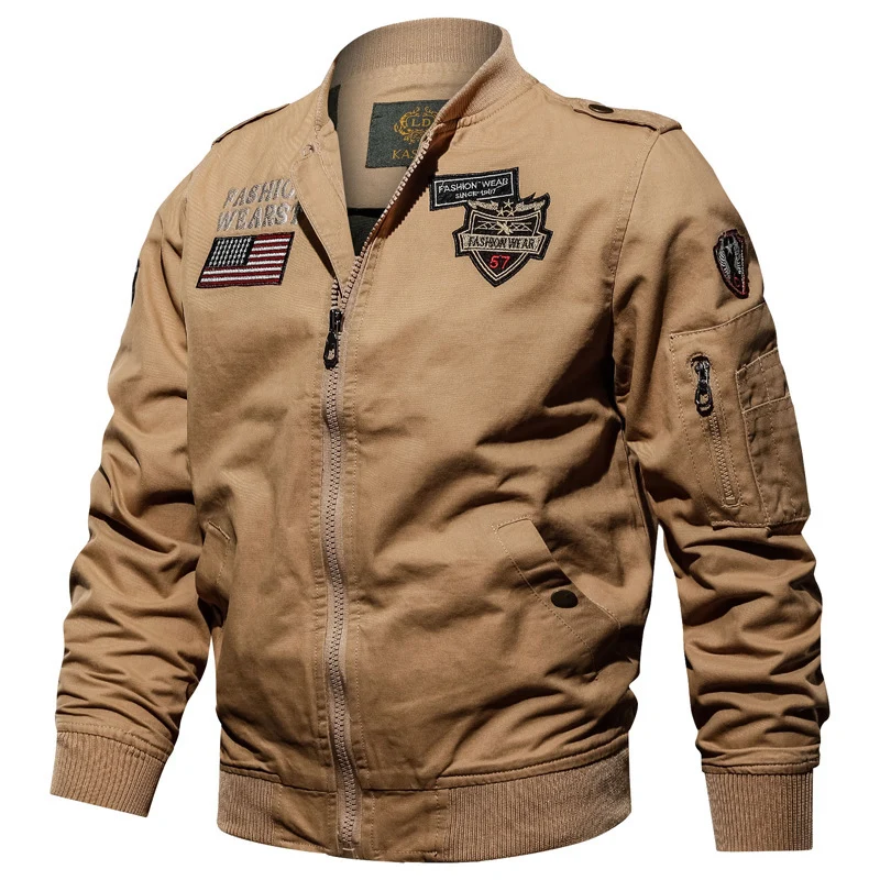 Herren Canvas-Bomberjacke im Pilotenstil mit Patch‑Applikationen und Utility-Taschen Drune