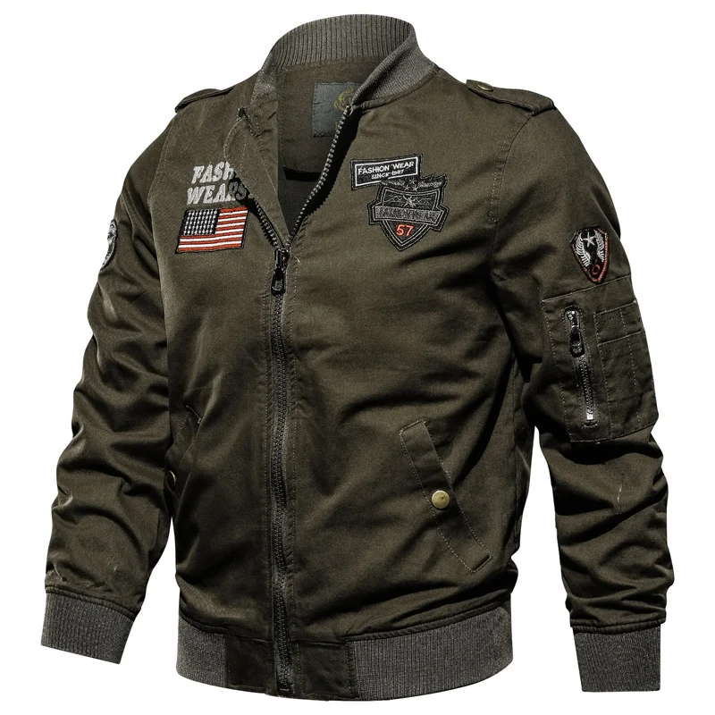 Herren Canvas-Bomberjacke im Pilotenstil mit Patch‑Applikationen und Utility-Taschen Drune