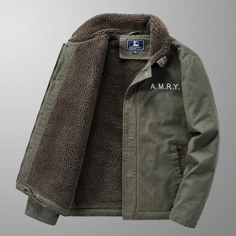 Herren Canvas-Arbeitsjacke mit Sherpa‑Futter, Thermo‑Innenlage und Kordelzugsaum Drune
