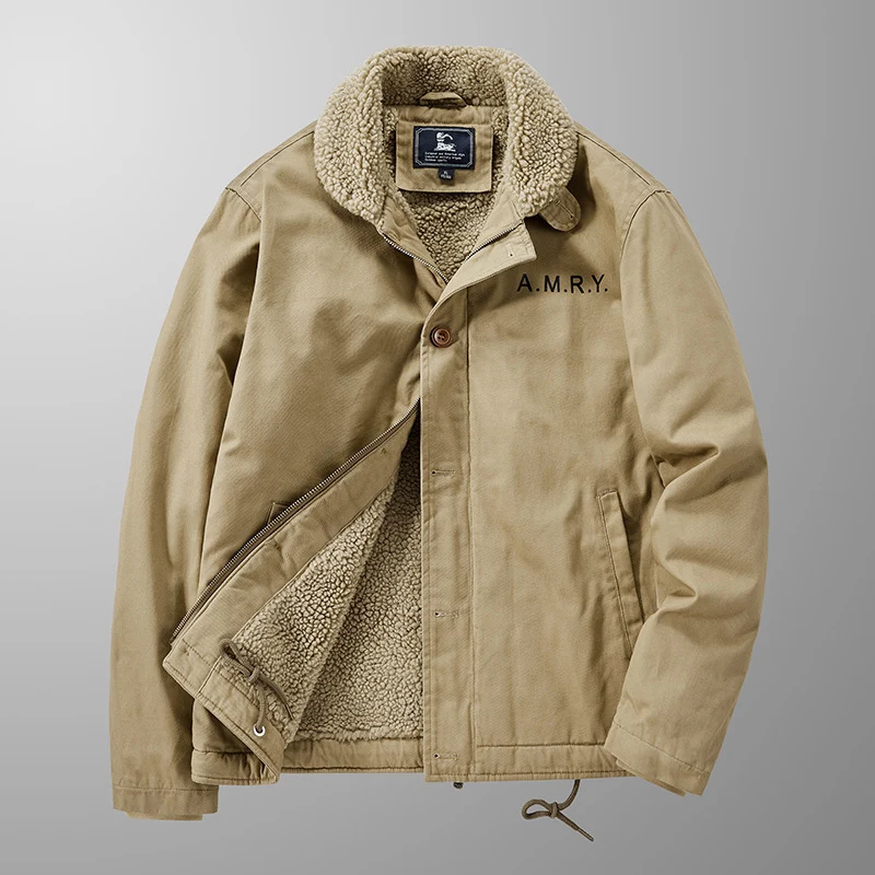 Herren Canvas-Arbeitsjacke mit Sherpa‑Futter, Thermo‑Innenlage und Kordelzugsaum Drune