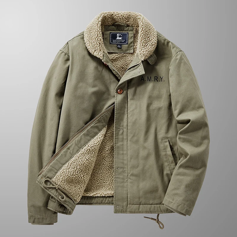 Herren Canvas-Arbeitsjacke mit Sherpa‑Futter, Thermo‑Innenlage und Kordelzugsaum Drune