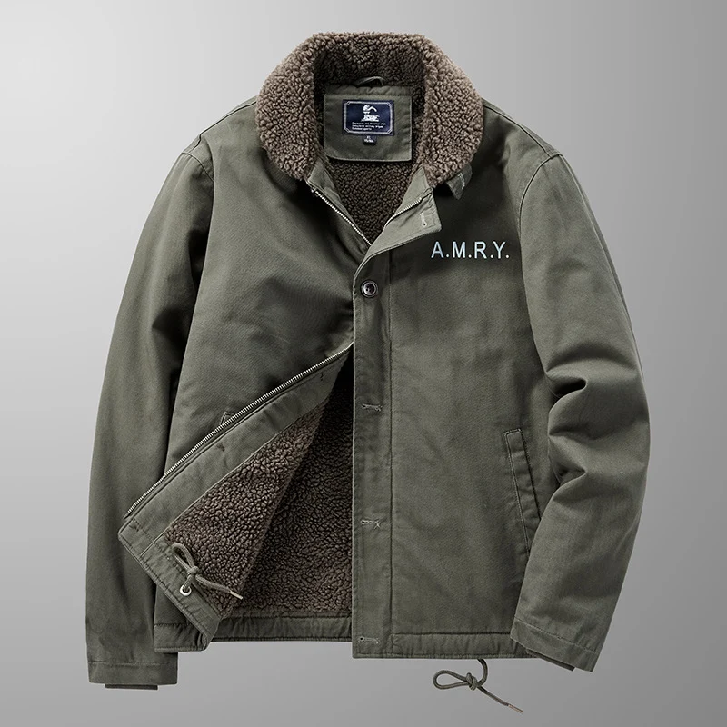 Herren Canvas-Arbeitsjacke mit Sherpa‑Futter, Thermo‑Innenlage und Kordelzugsaum Drune