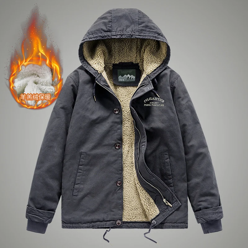 Herren Canvas-Arbeitsjacke mit Sherpa‑Futter, Thermo‑Innenlage und Kordelzugsaum Drune