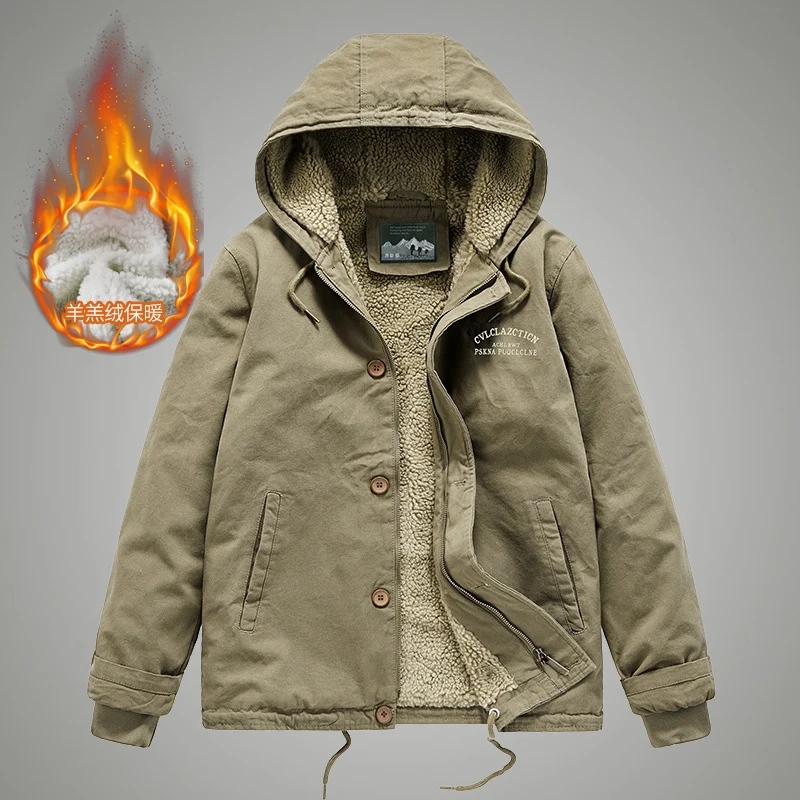 Herren Canvas-Arbeitsjacke mit Sherpa‑Futter, Thermo‑Innenlage und Kordelzugsaum Drune