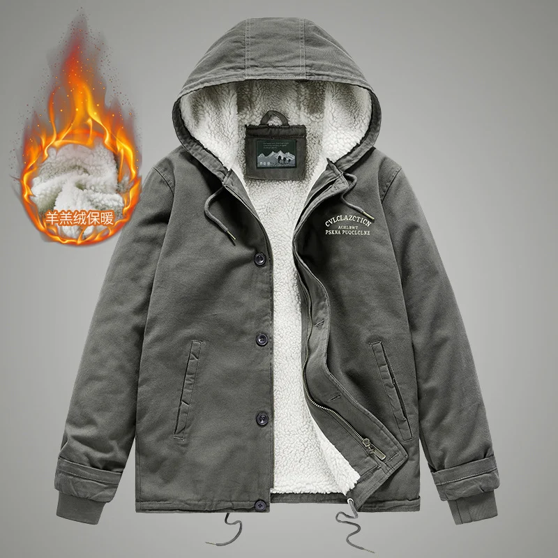 Herren Canvas-Arbeitsjacke mit Sherpa‑Futter, Thermo‑Innenlage und Kordelzugsaum Drune