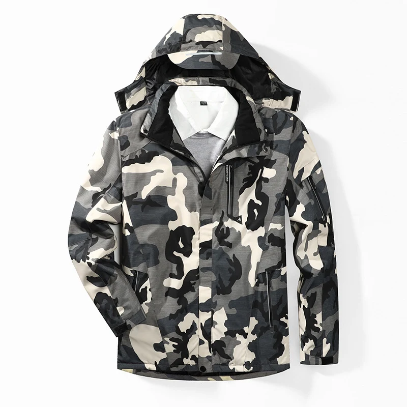 Herren Camouflage-Softshelljacke mit abnehmbarer Kapuze und atmungsaktivem Innenfutter Drune
