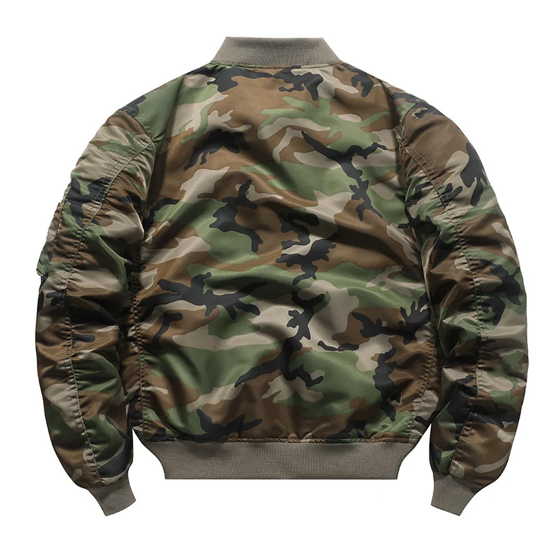 Herren Camouflage Piloten‑Bomberjacke mit Ärmeltasche, Utility‑Reißverschluss und gerippten Bündchen Drune