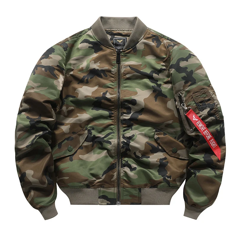 Herren Camouflage Piloten‑Bomberjacke mit Ärmeltasche, Utility‑Reißverschluss und gerippten Bündchen Drune