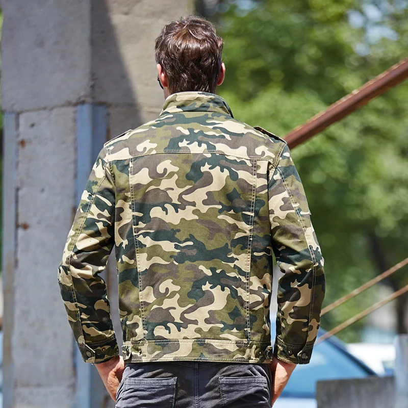 Herren Camouflage-Fieldjacke im Military-Utility-Stil mit Epauletten, Mehrfach-Taschen und Reißverschluss Drune