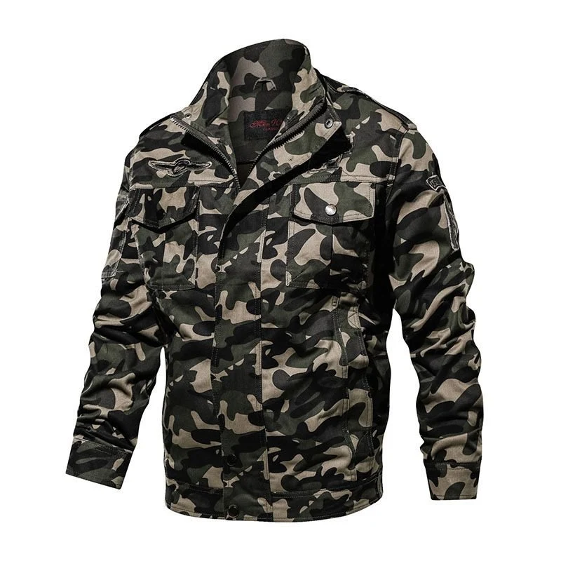 Herren Camouflage-Fieldjacke im Military-Utility-Stil mit Epauletten, Mehrfach-Taschen und Reißverschluss Drune