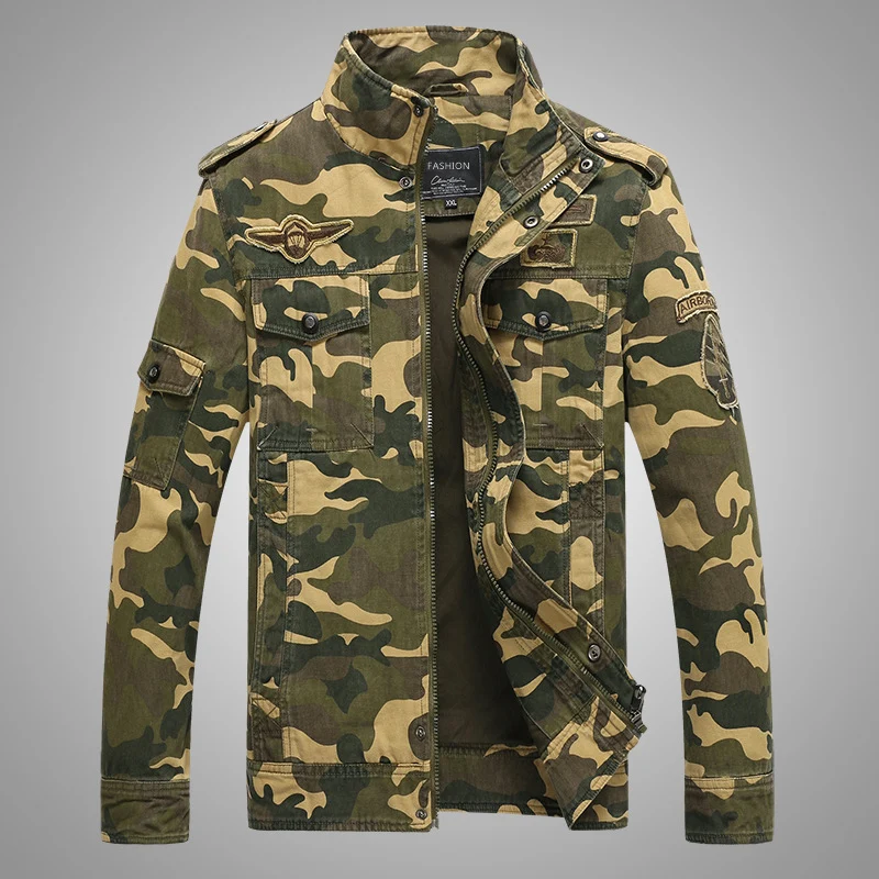 Herren Camouflage-Fieldjacke aus robustem Canvas mit Epauletten, Mehrfach‑Taschen und Stehkragen Drune