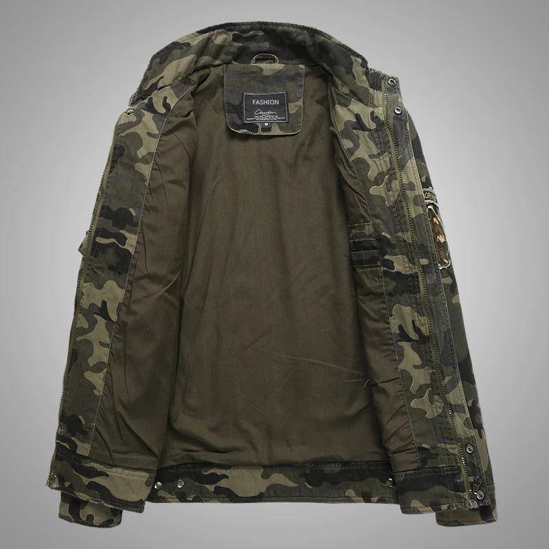 Herren Camouflage-Fieldjacke aus robustem Canvas mit Epauletten, Mehrfach‑Taschen und Stehkragen Drune
