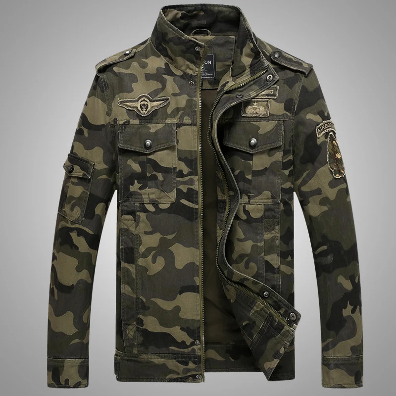 Herren Camouflage-Fieldjacke aus robustem Canvas mit Epauletten, Mehrfach‑Taschen und Stehkragen Drune