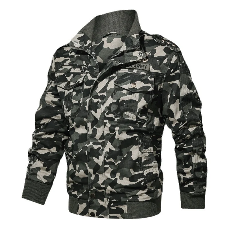 Herren Camouflage-Fieldblouson im Urban-Militärstil mit Rippbündchen und Mehrfach-Taschen Drune