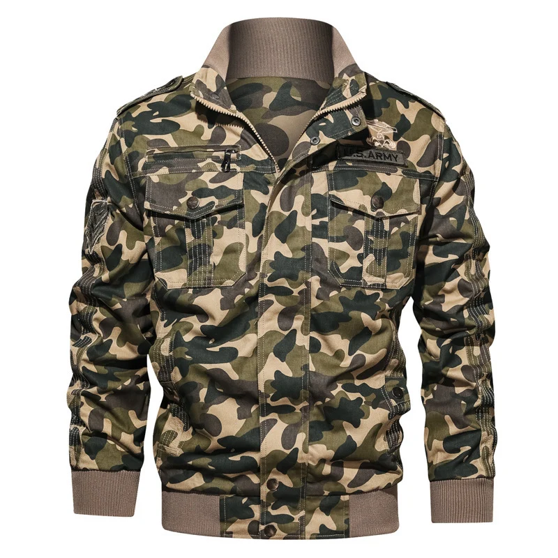 Herren Camouflage-Fieldblouson im Urban-Militärstil mit Rippbündchen und Mehrfach-Taschen Drune