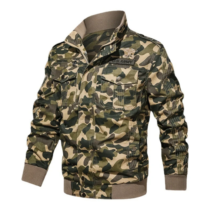 Herren Camouflage-Fieldblouson im Urban-Militärstil mit Rippbündchen und Mehrfach-Taschen Drune