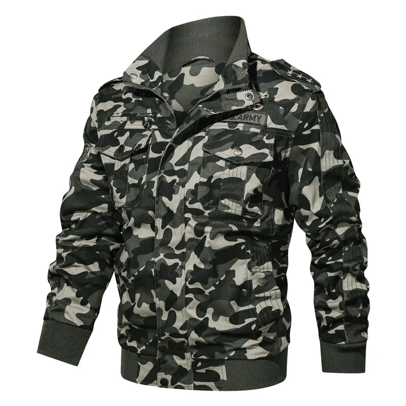 Herren Camouflage-Fieldblouson im Urban-Militärstil mit Rippbündchen und Mehrfach-Taschen Drune