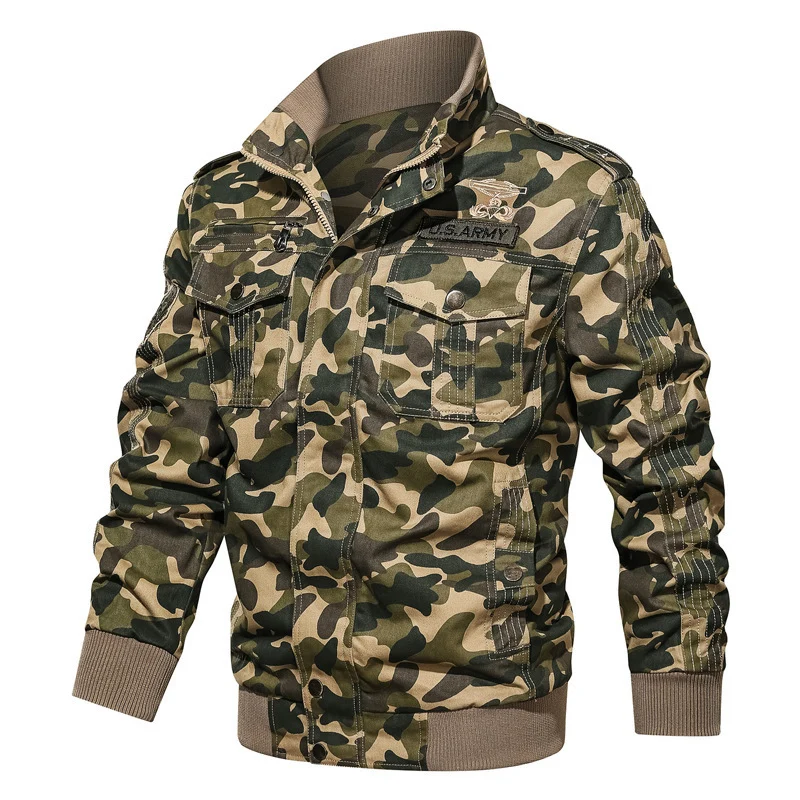 Herren Camouflage-Fieldblouson im Urban-Militärstil mit Rippbündchen und Mehrfach-Taschen Drune