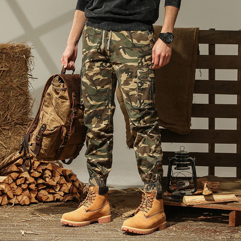 Herren Camouflage Cargo-Joggerhose mit elastischem Kordbund und verstärkten Kniepartien Drune