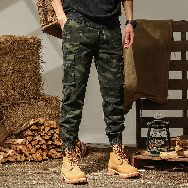 Herren Camouflage Cargo-Joggerhose mit elastischem Kordbund und verstärkten Kniepartien Drune