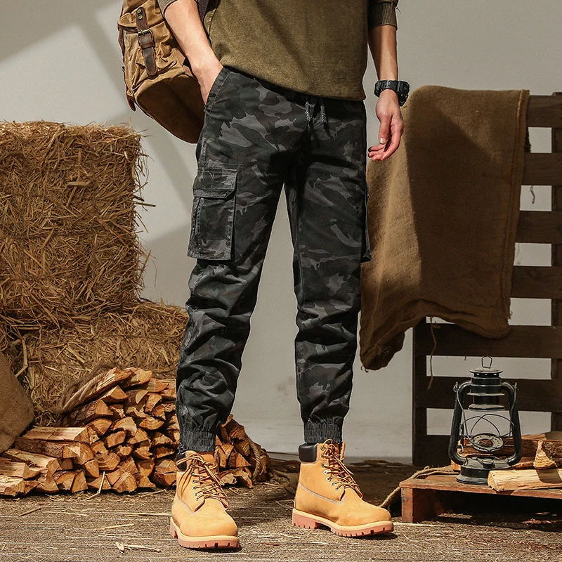 Herren Camouflage Cargo-Joggerhose mit elastischem Kordbund und verstärkten Kniepartien Drune